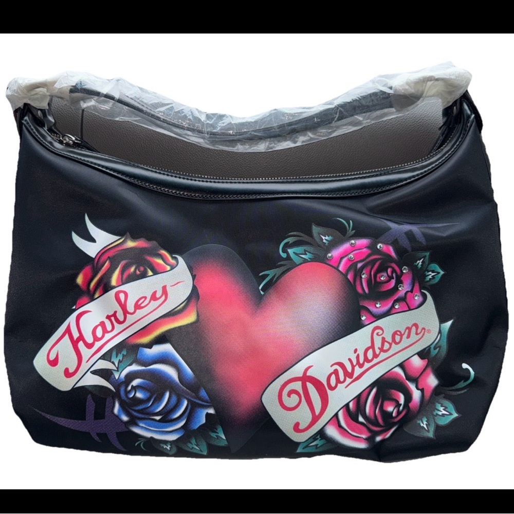 Harley-Davidson Black Bag with Heart and Roses Design